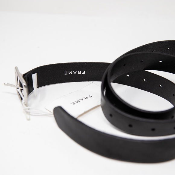 NEW Frame Extreme Extended Tab Genuine Leather Belt Black Silver Small